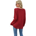 Red Large Off-the-Shoulder Waffle Knit Long Sleeve Top