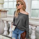 Gray Large Off-the-Shoulder Waffle Knit Long Sleeve Top