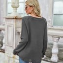 Gray Large Off-the-Shoulder Waffle Knit Long Sleeve Top