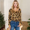  V-Neck Leopard Print Sweater with Cutout Detail and Long Sleeves