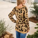  V-Neck Leopard Print Sweater with Cutout Detail and Long Sleeves