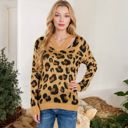  V-Neck Leopard Print Sweater with Cutout Detail and Long Sleeves