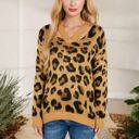  V-Neck Leopard Print Sweater with Cutout Detail and Long Sleeves