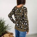 Green Large V-Neck Leopard Print Sweater with Cutout Detail and Long Sleeves