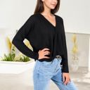  Waffle Knit Surplice Wrap Long Sleeve Top