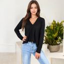  Waffle Knit Surplice Wrap Long Sleeve Top