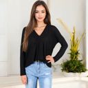  Waffle Knit Surplice Wrap Long Sleeve Top