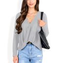 Gray XXL Waffle Knit Surplice Wrap Long Sleeve Top