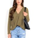 Green XXL Waffle Knit Surplice Wrap Long Sleeve Top