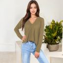 Green XXL Waffle Knit Surplice Wrap Long Sleeve Top