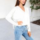 White XXL Waffle Knit Surplice Wrap Long Sleeve Top