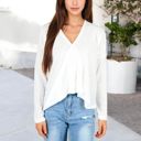 White XXL Waffle Knit Surplice Wrap Long Sleeve Top