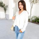 White XXL Waffle Knit Surplice Wrap Long Sleeve Top