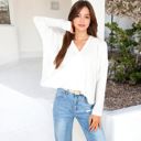 White XXL Waffle Knit Surplice Wrap Long Sleeve Top