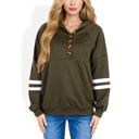  Button-Front Hoodie with Stripe Sleeve Detail and Relaxed Fit