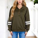  Button-Front Hoodie with Stripe Sleeve Detail and Relaxed Fit