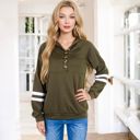  Button-Front Hoodie with Stripe Sleeve Detail and Relaxed Fit