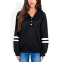 Black Large Button-Front Hoodie with Stripe Sleeve Detail and Relaxed Fit