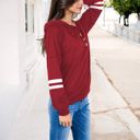 Red Large Button-Front Hoodie with Stripe Sleeve Detail and Relaxed Fit