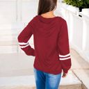 Red Large Button-Front Hoodie with Stripe Sleeve Detail and Relaxed Fit