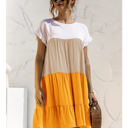 Yellow Large Short Sleeve Tiered Dress with Ruffle Hem and Color Block Design