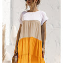 Yellow Large Short Sleeve Tiered Dress with Ruffle Hem and Color Block Design