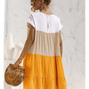 Yellow Large Short Sleeve Tiered Dress with Ruffle Hem and Color Block Design