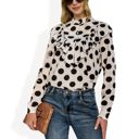  Polka Dot Blouse with Ruffled Front Detail and High Neck