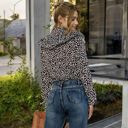 Black Small Polka Dot Blouse with Ruffled Front Detail and High Neck