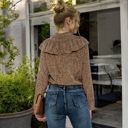 Beige Medium Polka Dot Blouse with Ruffled Front Detail and High Neck