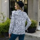 White Large Polka Dot Blouse with Ruffled Front Detail and High Neck