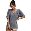 Gray Large Front Pocket Short Sleeve Textured Popcorn Lounge Tunic