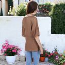 Brown Large Front Pocket Short Sleeve Textured Popcorn Lounge Tunic