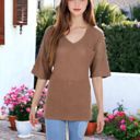 Brown Large Front Pocket Short Sleeve Textured Popcorn Lounge Tunic