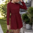 Red Medium Long Sleeve Mini Dress with Elastic Waist and Soft Knit Fabric