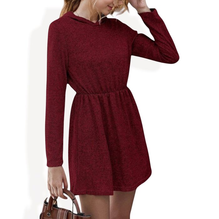 Long Sleeve Mini Dress with Elastic Waist and Soft Knit Fabric