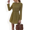 Green Large Long Sleeve Mini Dress with Elastic Waist and Soft Knit Fabric