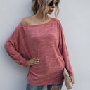  Long Sleeve Off-Shoulder Knit Top with Relaxed Fit and Dolman Sleeves