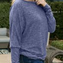 Blue Large Long Sleeve Off-Shoulder Knit Top with Relaxed Fit and Dolman Sleeves