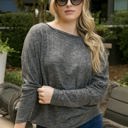 Gray Large Long Sleeve Off-Shoulder Knit Top with Relaxed Fit and Dolman Sleeves