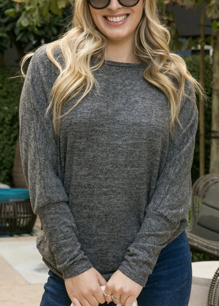 Long Sleeve Off-Shoulder Knit Top with Relaxed Fit and Dolman Sleeves