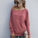 Red Large Long Sleeve Off-Shoulder Knit Top with Relaxed Fit and Dolman Sleeves