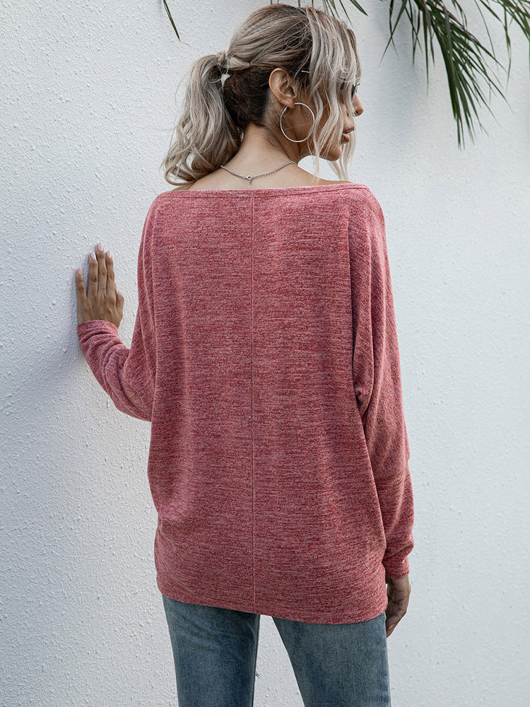 Long Sleeve Off-Shoulder Knit Top with Relaxed Fit and Dolman Sleeves