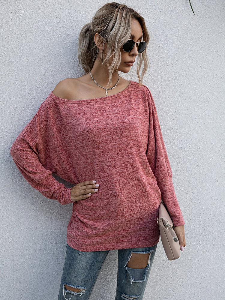 Long Sleeve Off-Shoulder Knit Top with Relaxed Fit and Dolman Sleeves