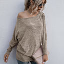 Beige Large Long Sleeve Off-Shoulder Knit Top with Relaxed Fit and Dolman Sleeves