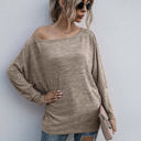 Beige Large Long Sleeve Off-Shoulder Knit Top with Relaxed Fit and Dolman Sleeves