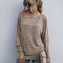 Beige Large Long Sleeve Off-Shoulder Knit Top with Relaxed Fit and Dolman Sleeves