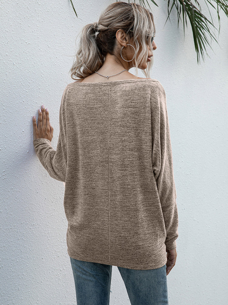 Long Sleeve Off-Shoulder Knit Top with Relaxed Fit and Dolman Sleeves