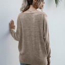 Beige Large Long Sleeve Off-Shoulder Knit Top with Relaxed Fit and Dolman Sleeves