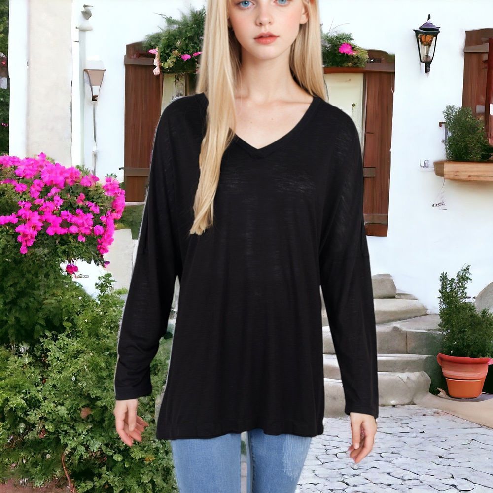 V-Neck Long Sleeve Oversized Tee